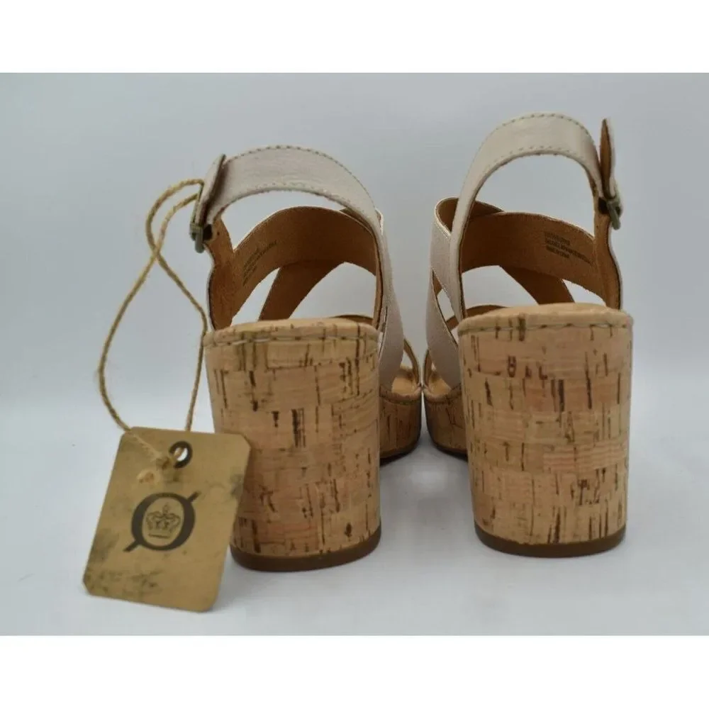 Born Womens Size 11 Lanai White Bone Full Grain Leather Wedge‎ Sandals Shoes